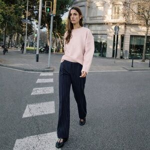 H&M Navy Pinstripe Wide Leg Trousers | High Rise | Size 0